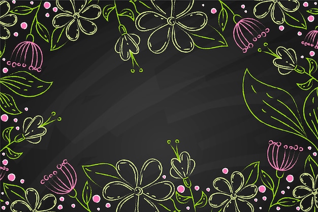 Free Vector drawn floral background on blackboard