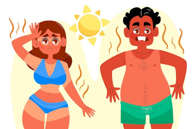 Free Vector drawn group of different people with a sunburn