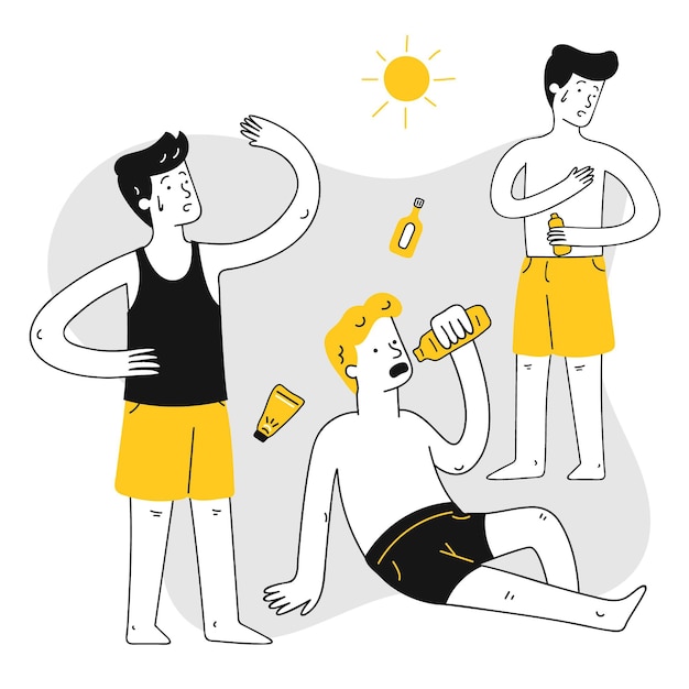 Free Vector drawn group of different people with a sunburn