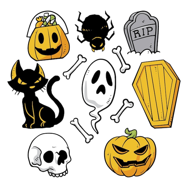 Free vector drawn halloween elements set