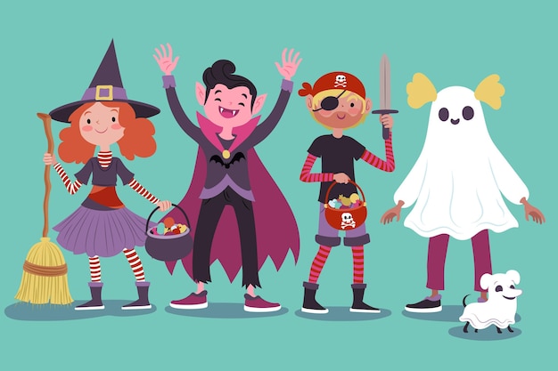 Drawn halloween kids collection