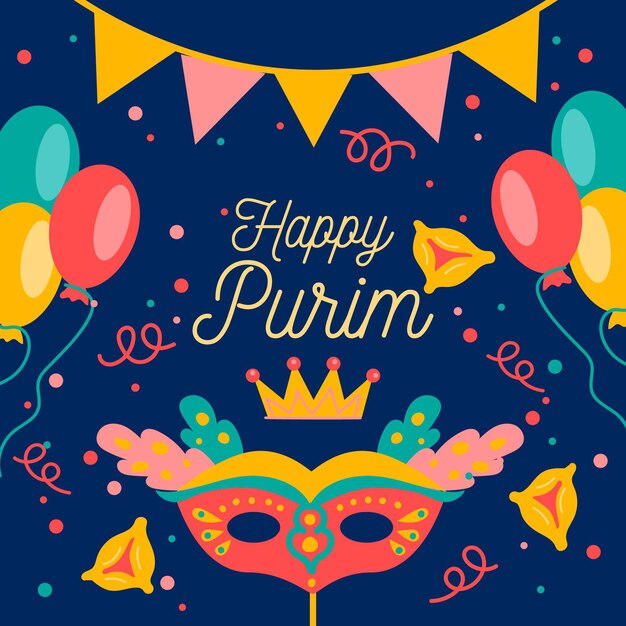 Drawn happy purim day illustration