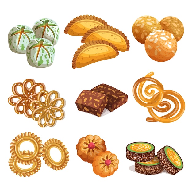 Free Vector drawn indian sweets collection