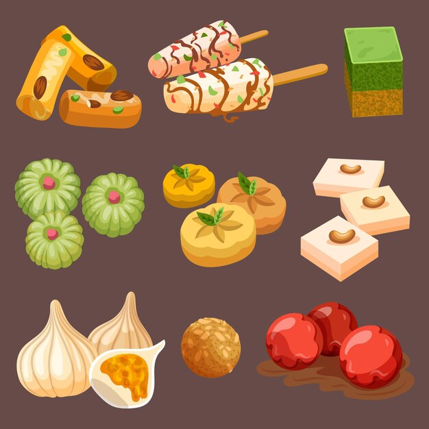 Drawn indian sweets collection