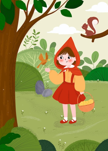 Free Vector drawn little red riding hood illustration