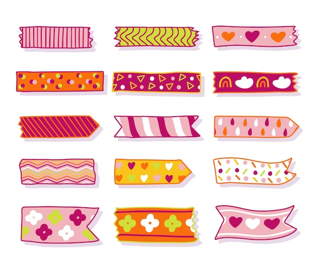 Free Vector drawn lovely washi tapes set