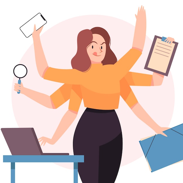 Free Vector drawn multitask business woman illustration