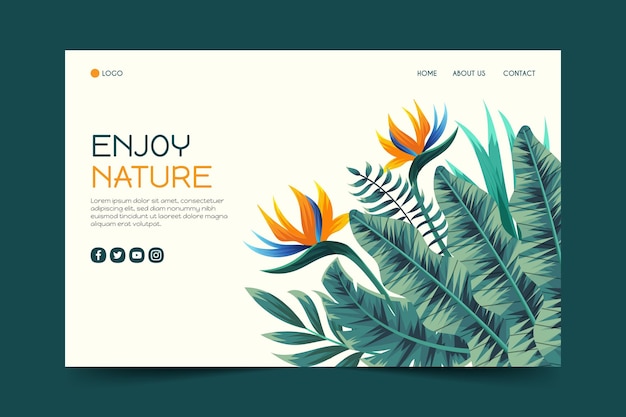 Free Vector drawn nature landing page template