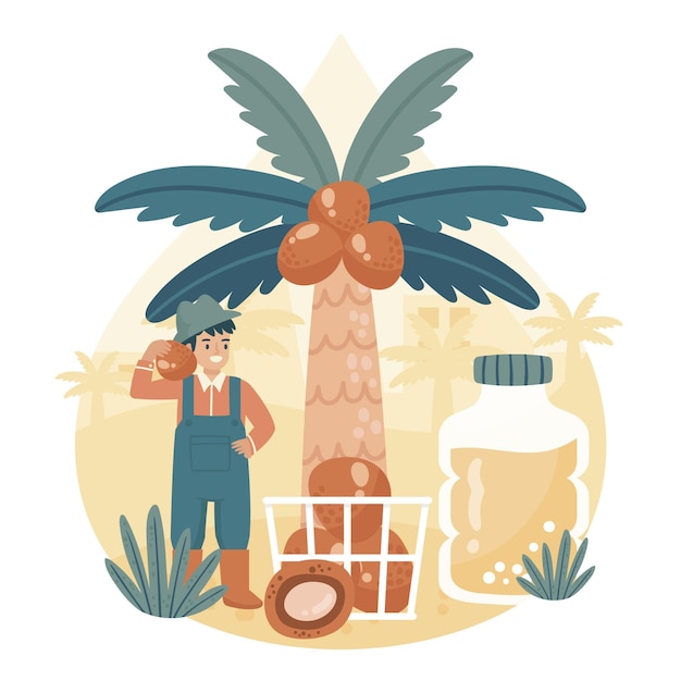 Free vector drawn palm oil producing industry illustrated