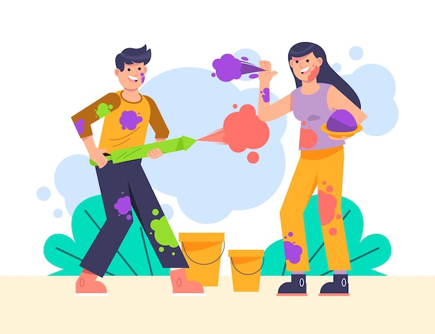 Free Vector drawn people celebrating holi festival