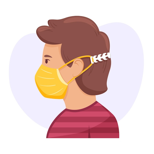 Free Vector drawn person wearing an adjustable medical mask strap