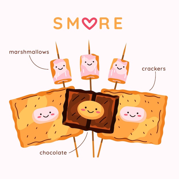 Free vector drawn s'mores dessert illustrated