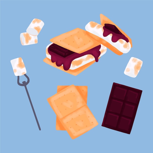 Free Vector drawn s'mores dessert illustrated