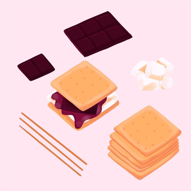 Drawn s'mores dessert illustrated