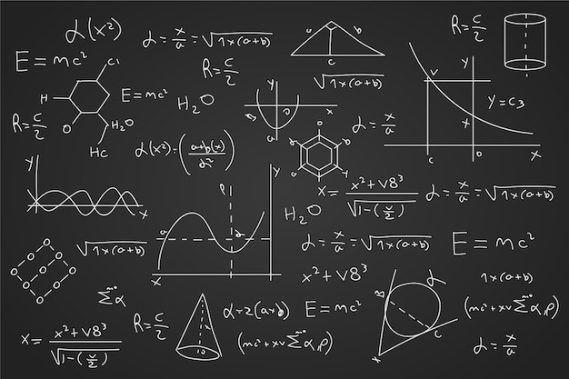 Drawn scientific formulas on blackboard