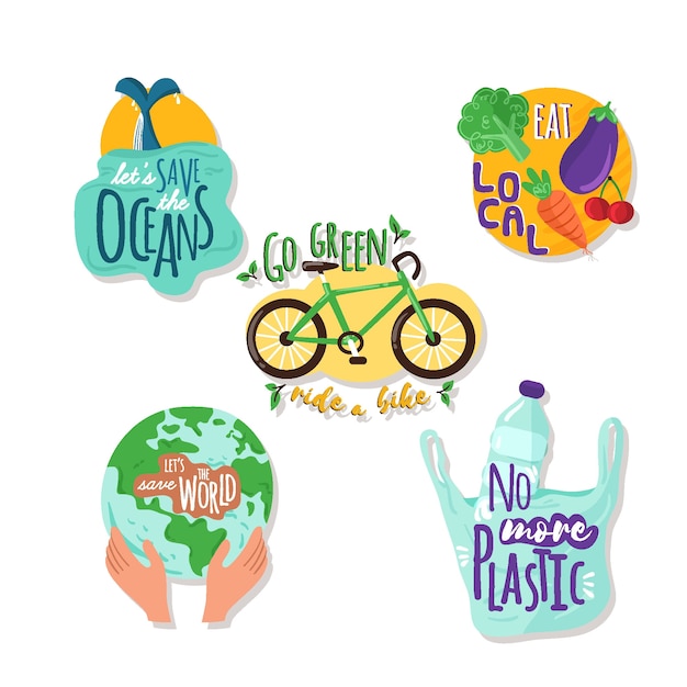 Drawn set of ecology badges