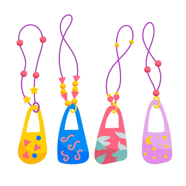 Free Vector drawn set of face mask lanyard