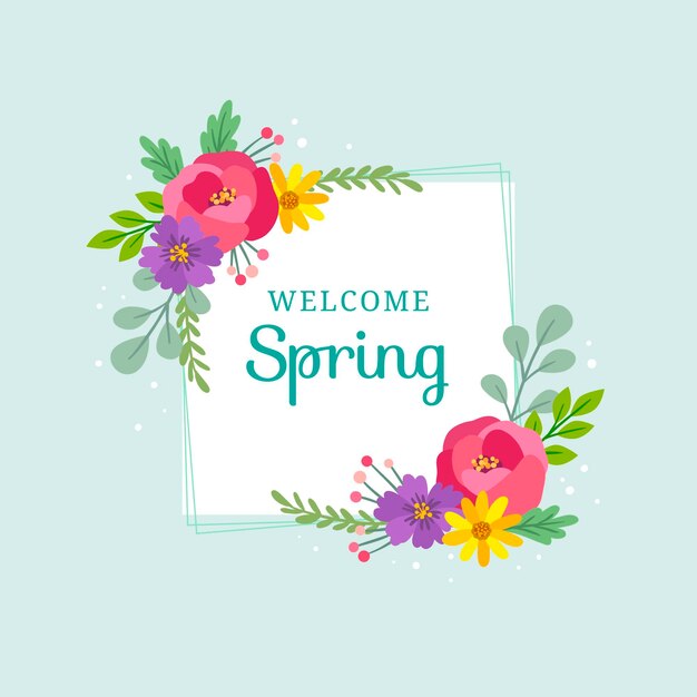 Drawn spring floral frame