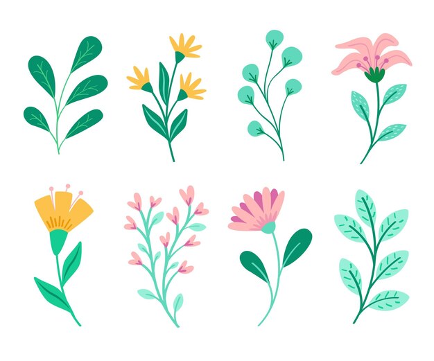 Drawn spring flower set