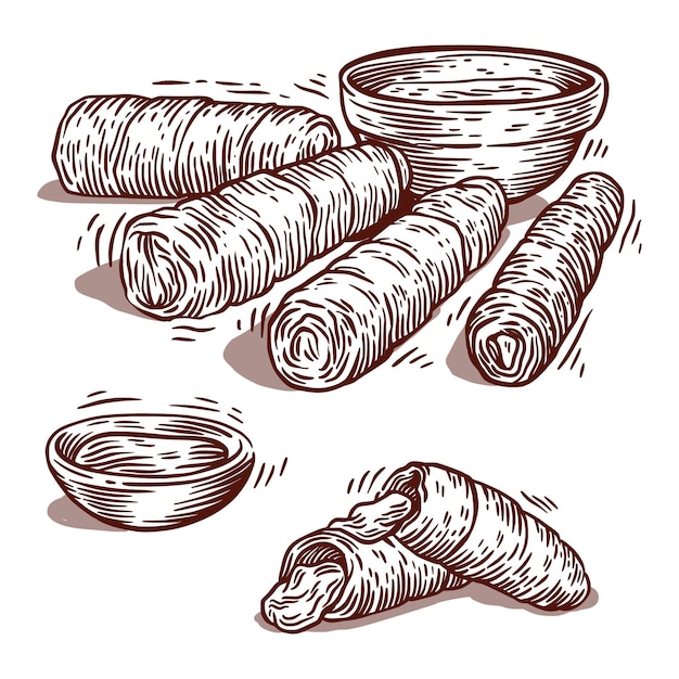 Free Vector drawn tequeños with sauce