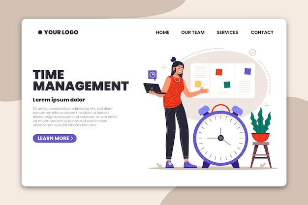 Free Vector drawn time management landing page