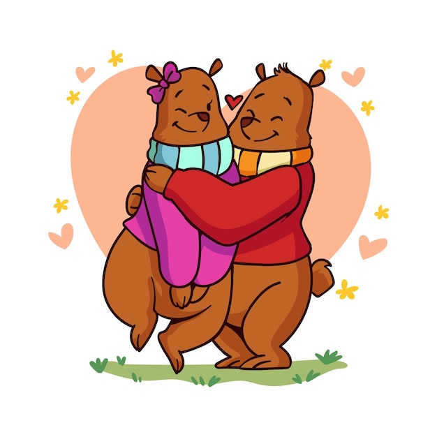 Drawn valentine's day bears couple