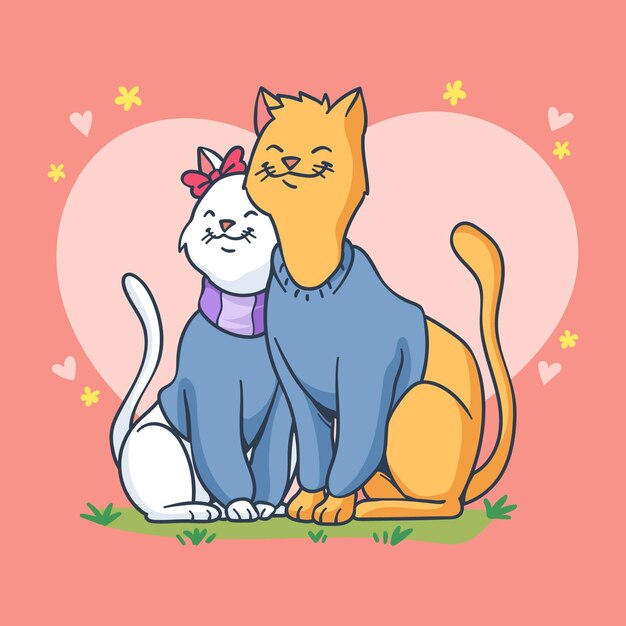 Drawn valentine's day cats couple