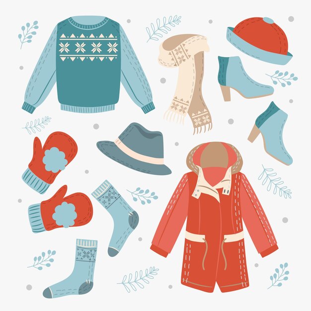 Drawn winter clothes collection