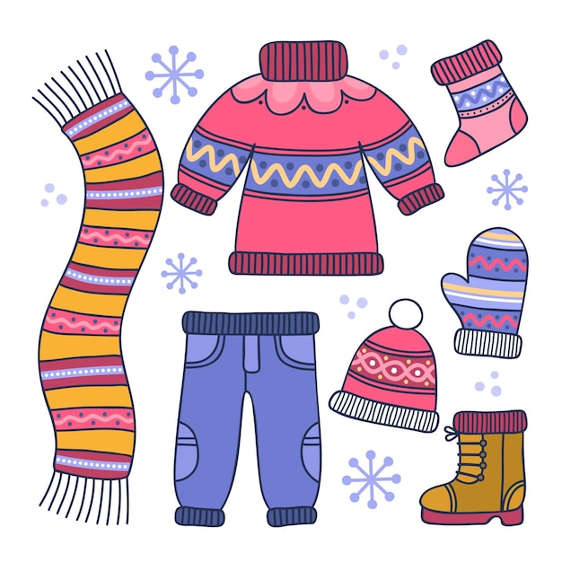 Drawn winter clothes collection