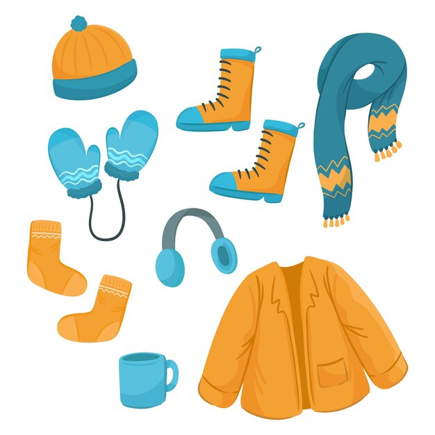 Drawn winter clothes set