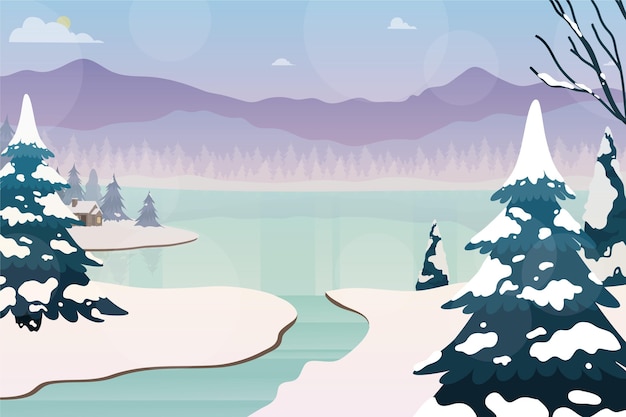 Drawn winter landscape background