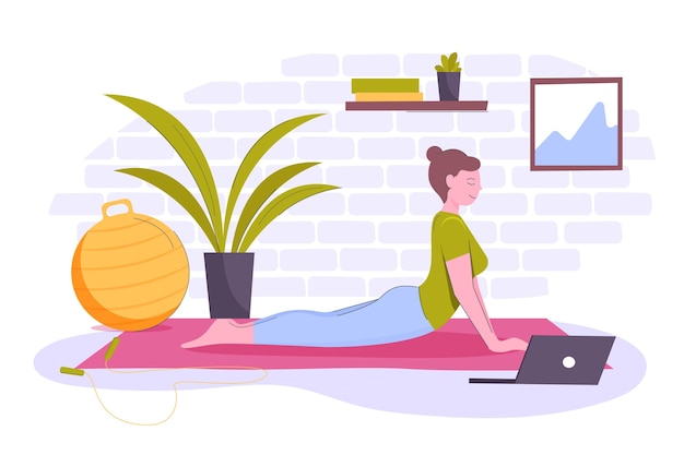 Drawn woman stretching at home