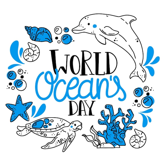 Drawn world oceans day illustration design