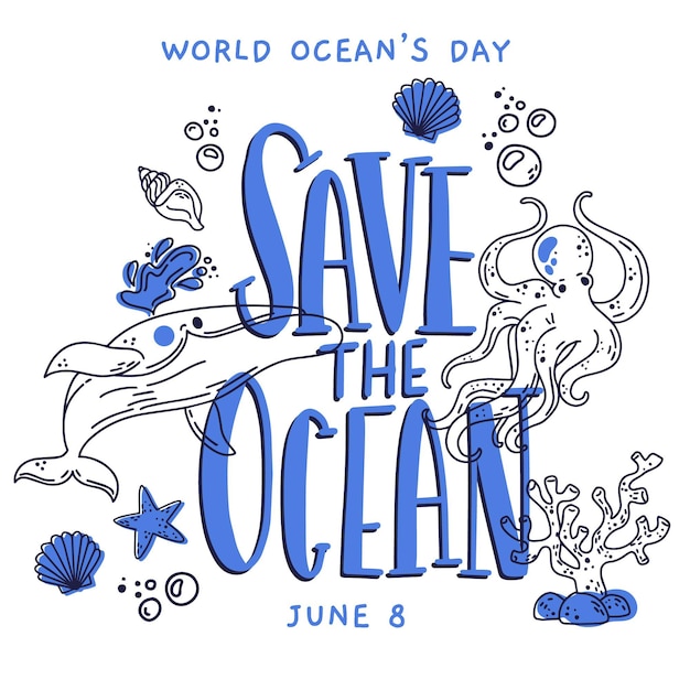 Drawn world oceans day illustration theme