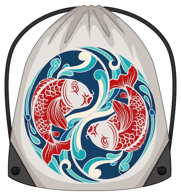 Free Vector drawstring backpack with koi carp pattern