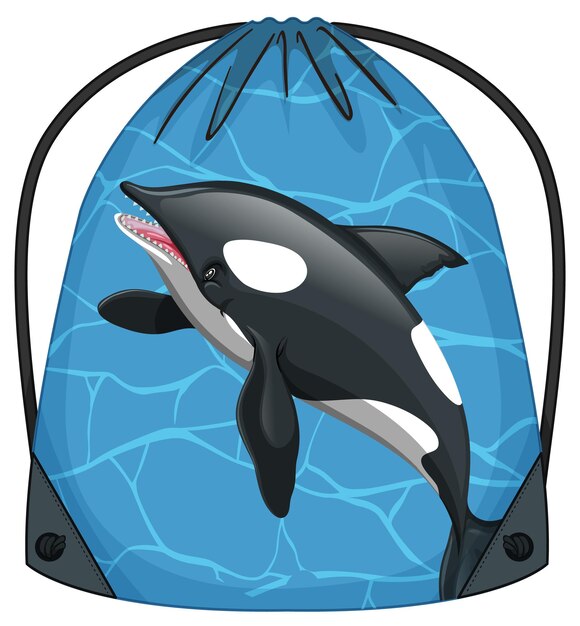 Drawstring backpack with orca whale pattern