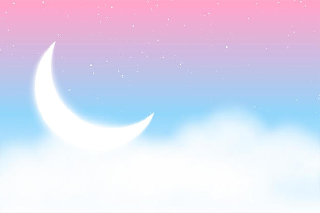 Free vector dreamy magical background with clouds moon and stars