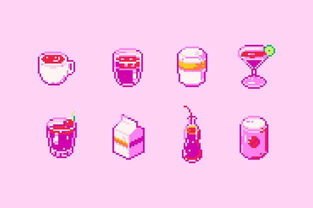 Free Vector drinks icons in pixel art