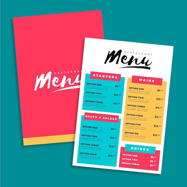 Drinks and various food menu template