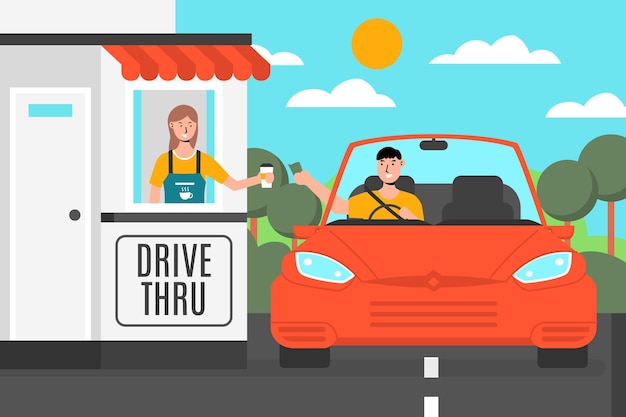 Free Vector drive thru window with car