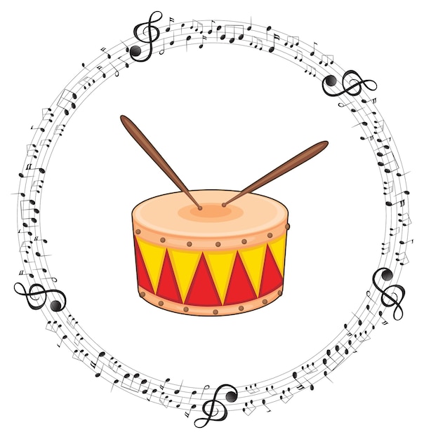 A drum with musical notes on white background