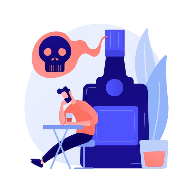 Free Vector drunk depressed man, alcoholic with hangover. heavy drinking, alcoholism problem, booze abuse. guy with alcohol addiction, psychological problem. vector isolated concept metaphor illustration