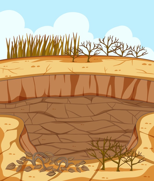 Free Vector dry cracked landscape scene with dead plants