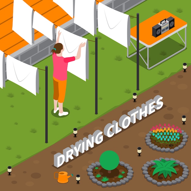 Free Vector drying clothes isometric illustration