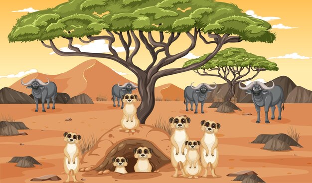 Dryland forest landscape with animals