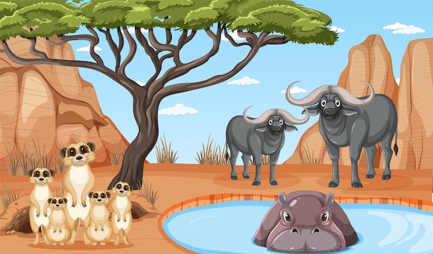 Dryland forest landscape with animals