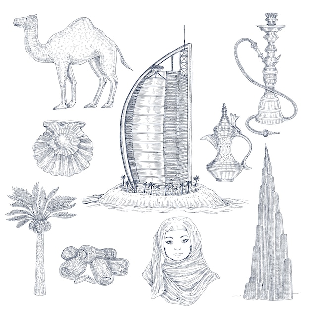 Free vector dubai drawn elements set