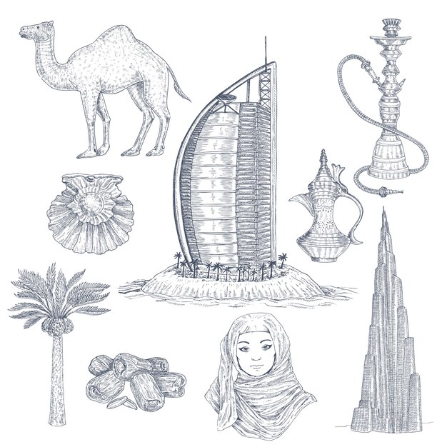 Dubai Drawn Elements Set