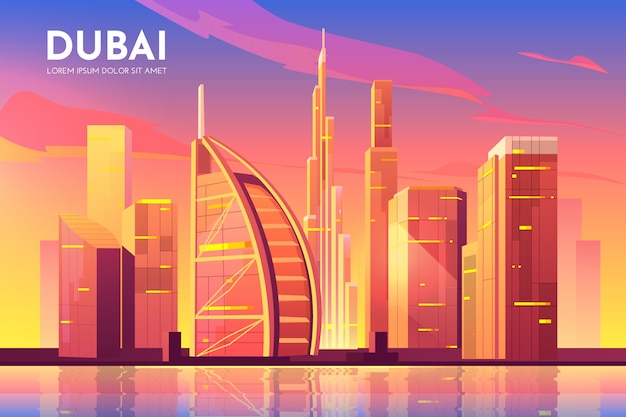 Free vector dubai, uae city. united arab emirates cityscape