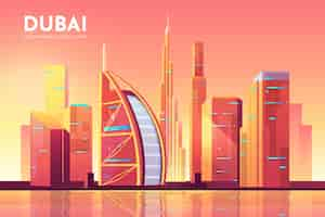 Free vector dubai, uae cityscape architecture illustration.